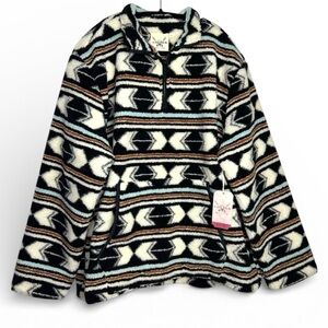 Cotton & Rye Aztec White Pullover Southwestern Western Fleece Sweater size XXL